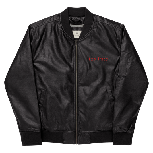 two faced faux leather bomber jacket